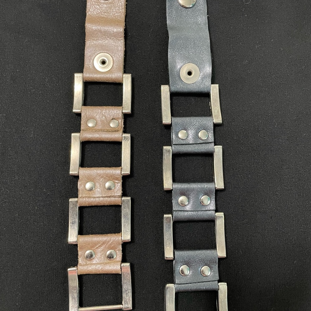 Leather bracelets. silver color links. nude&taupe/grey. 8.5 L/1.5 W